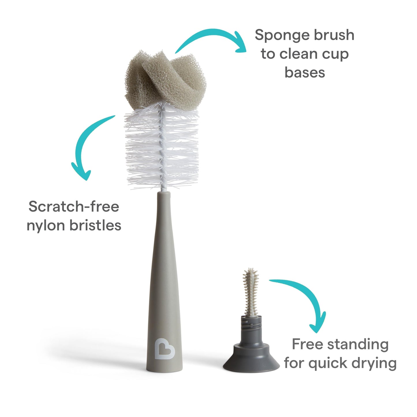 Munchkin Bottle Brush | For Cleaning Baby & Water Bottles with Built In Teat Brush | Freestanding | Dishwasher Safe | Bristle Brush | 1 Pack | Grey