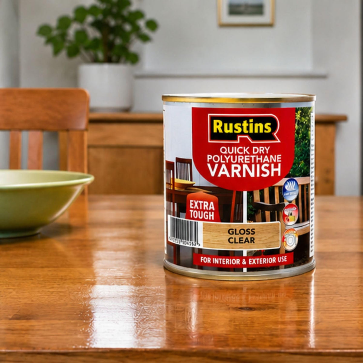RustinsQuick Dry Poly Varnish Satin Clear 500ml -Tough, Water-Based Clear Finish in Gloss, Matt or Satin; Durable Protection for Interior Wood, Furniture and Floors