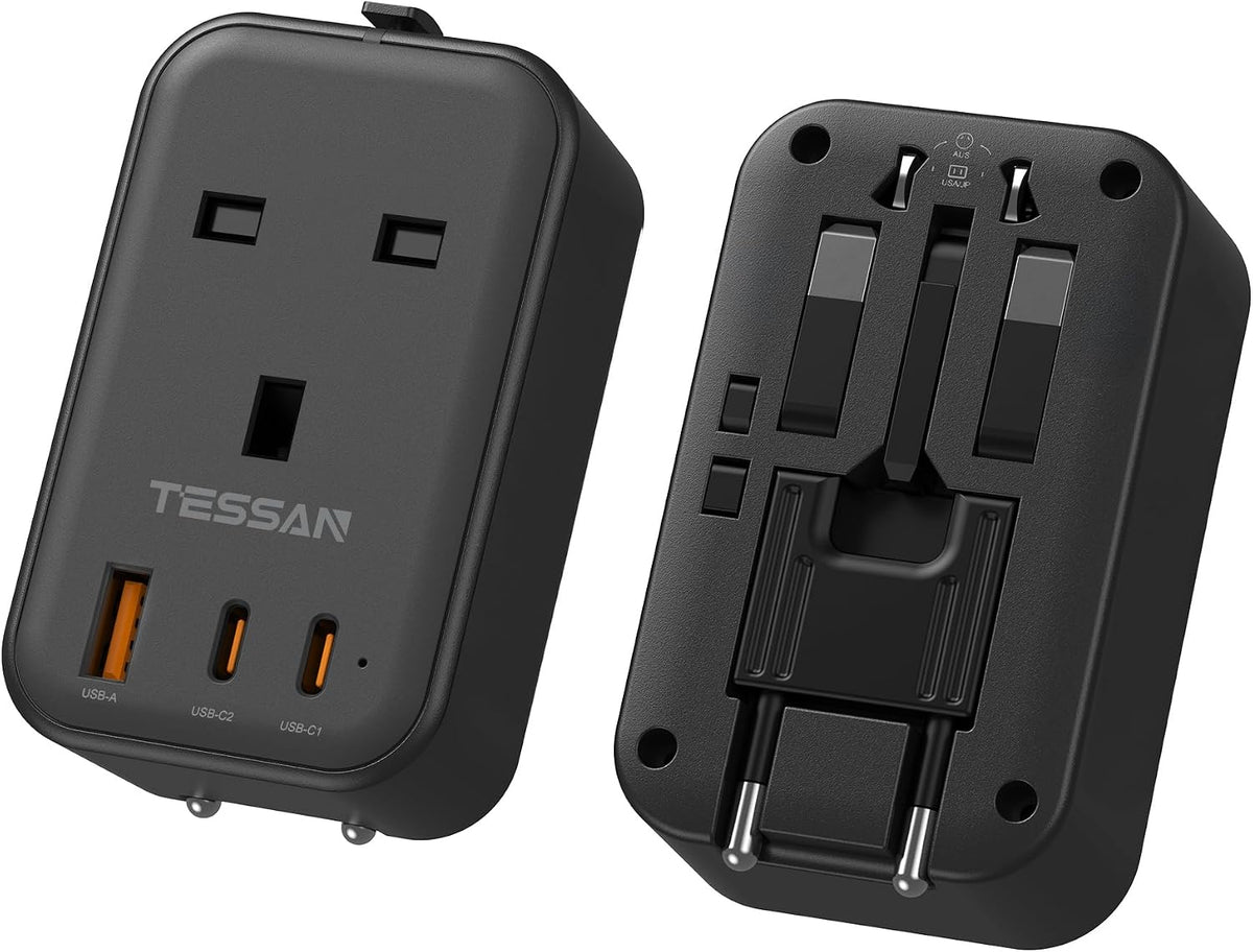 TESSAN UK to Universal Travel Adapter, 1 Pack, Black