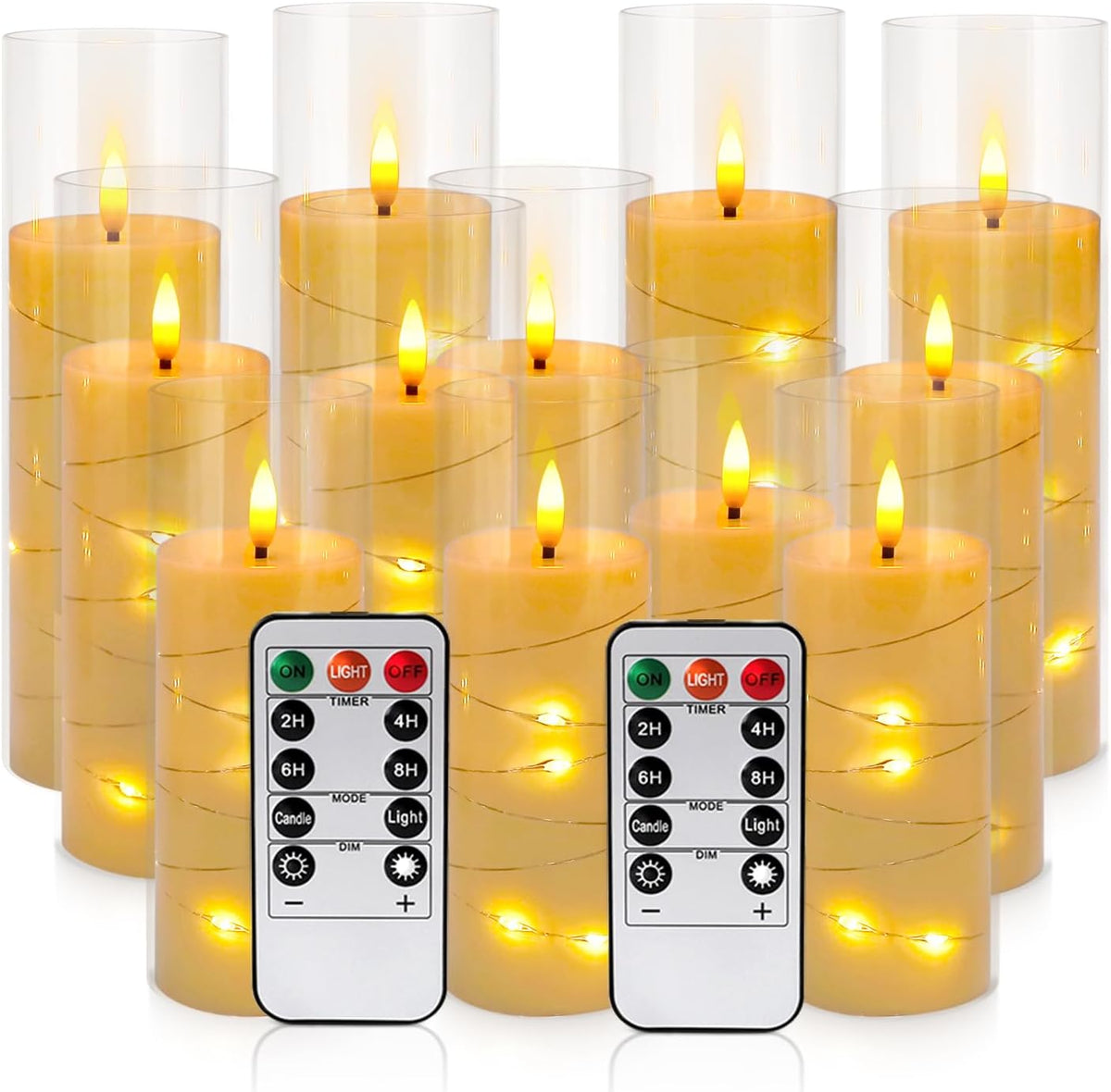 LIVEN Flickering Flameless Candles Battery Operated with Remote,Led Pillar Candles with Realistic Moving Wick Candles for Halloween,Christmas,Home Decor Pack of 12 (D2.2 xH 5" 6" 7")(White)
