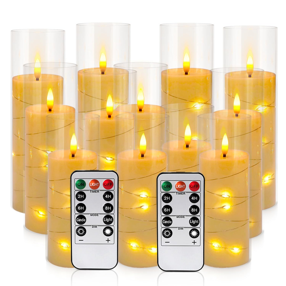LIVEN Flickering Flameless Candles Battery Operated with Remote,Led Pillar Candles with Realistic Moving Wick Candles for Halloween,Christmas,Home Decor Pack of 12 (D2.2 xH 5" 6" 7")(White)