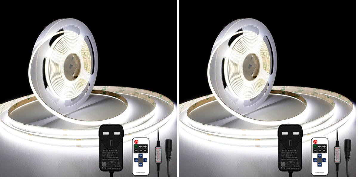 TTWAY COB LED Strip Lights 2700K, Dimmable LED Strip Kit, Super Bright 24V LED Tape Lights CRI90+ with RF Remote and UKCA Power Supply for DIY Home Decoration, 5M, 2400LEDs, Warm White.