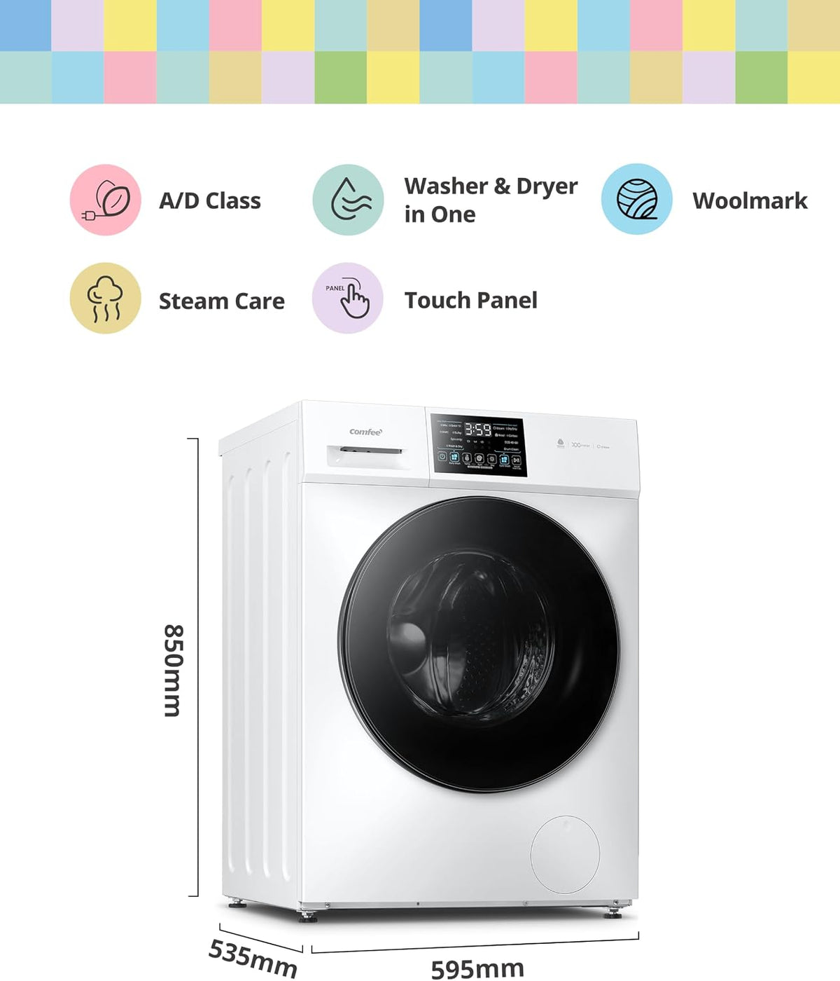 COMFEE' 10kg/7kg Washer Dryer Machine 2 in 1 Energy Class A BLDC Motor
