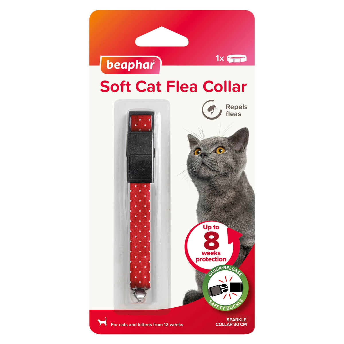 Beaphar – Soft Flea Collar for Cats – Repels Fleas For up to 8 Weeks – Adjustable Fit With Quick Release Safety Buckle – Reflective Finish for More Visibility at Night – 1 x Reflective Collar