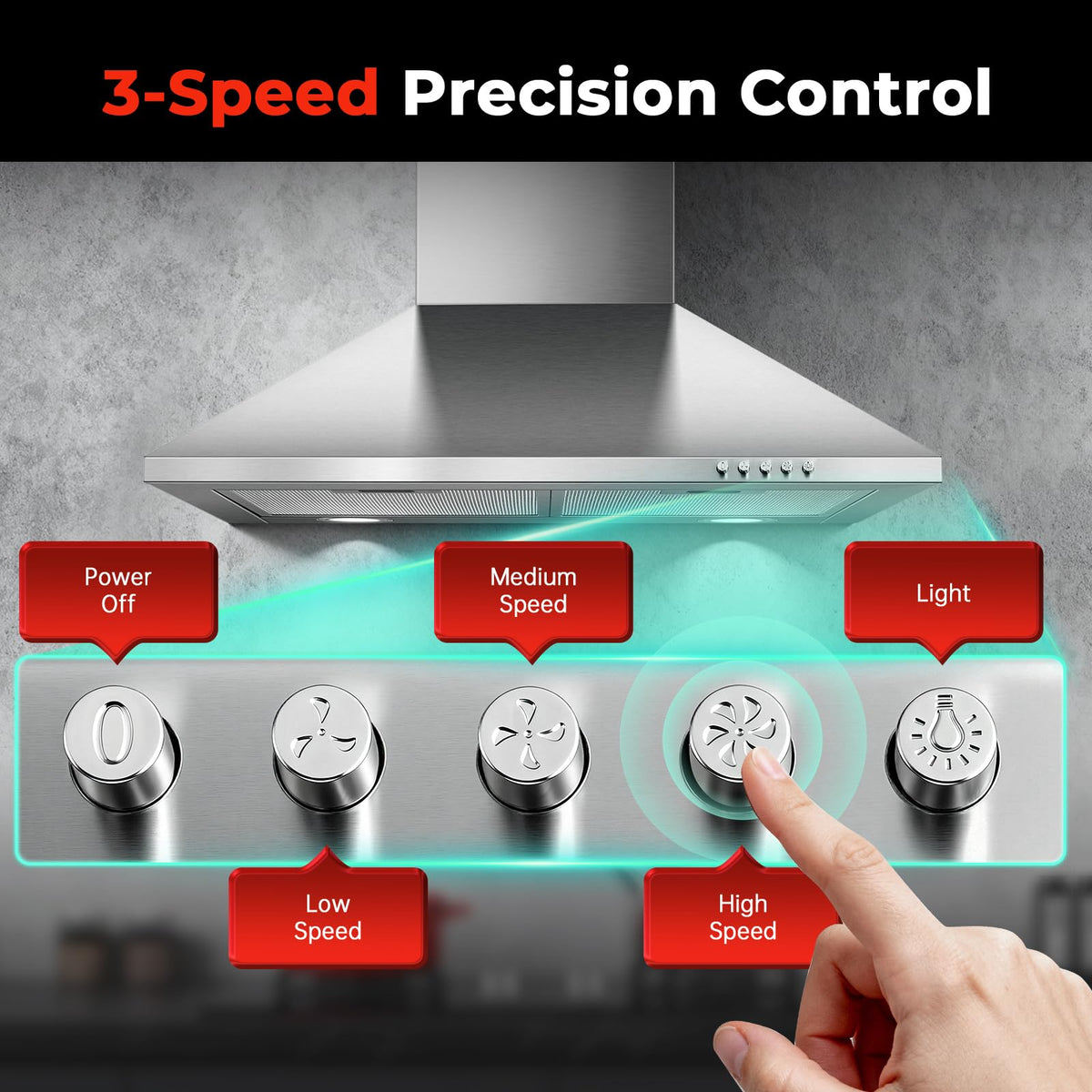SNDOAS Chimney Cooker Hood 90cm, 3-Speed, Recirculating & Ducting