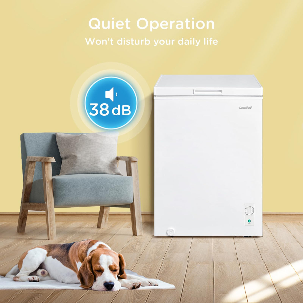 COMFEE' 99L Chest Freezer, Convertible Refrigeration Mode, RCC102BL2UK(E)