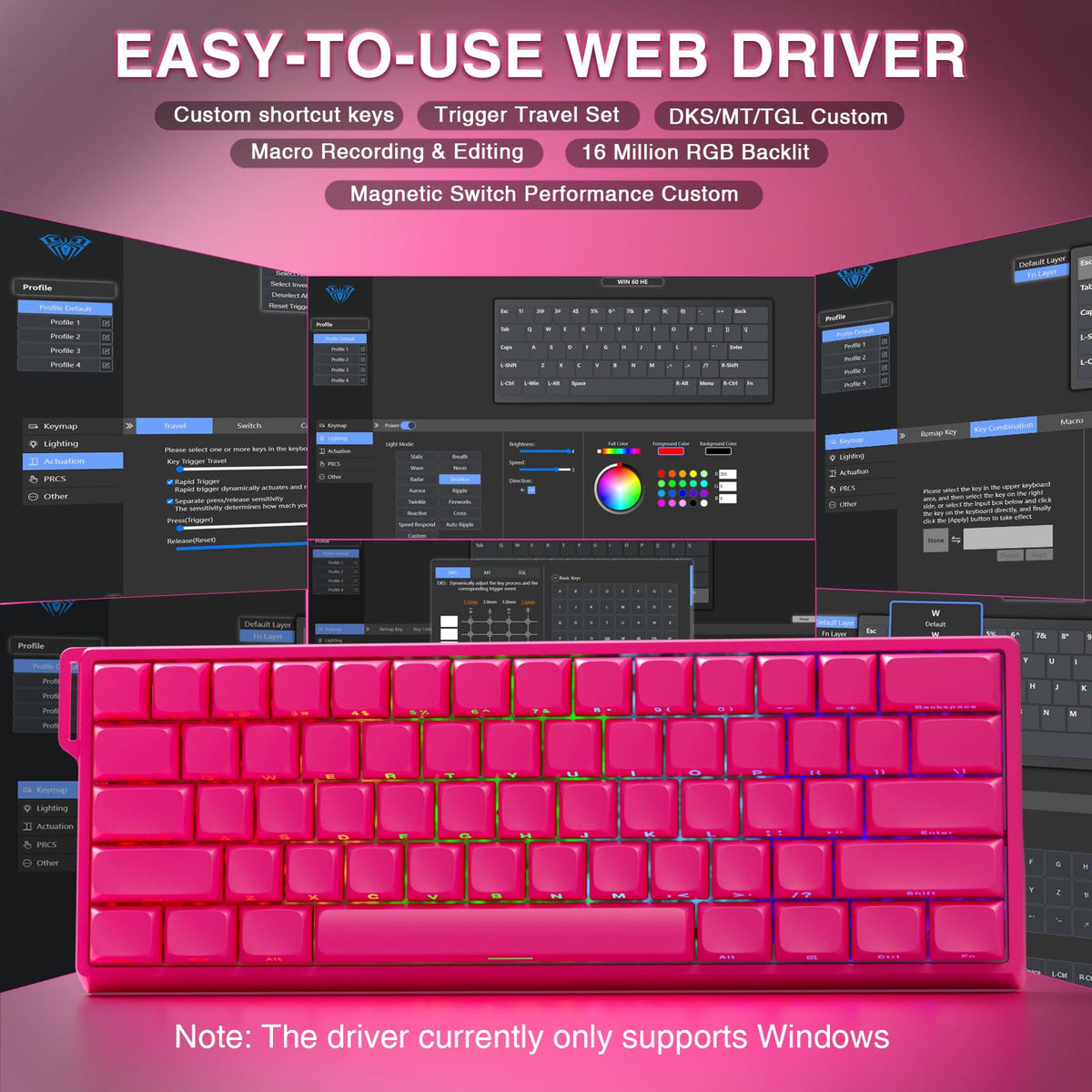 AULA WIN60 HE Mechanical Gaming Keyboard Wired,Hall Effect Magnetic Switches,Adjustable Actuation Rapid Trigger,8K Polling Rate,RGB Backlight,60% Percent Keyboard for Mac/Win (BLACK) (Pack of 2)