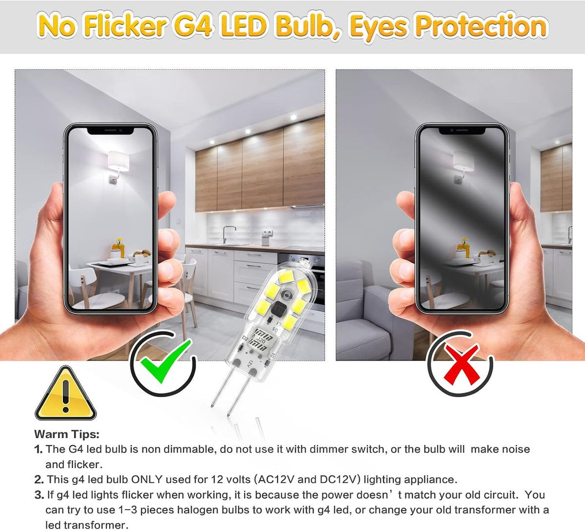 2W G4 LED Bulbs Warm White 3000K, Replacement 20W Halogen Bulb, Non Flicker AC/DC 12V Energy Saving G4 LED Capsule Light Bulbs, Non-Dimmable, 10 Pack