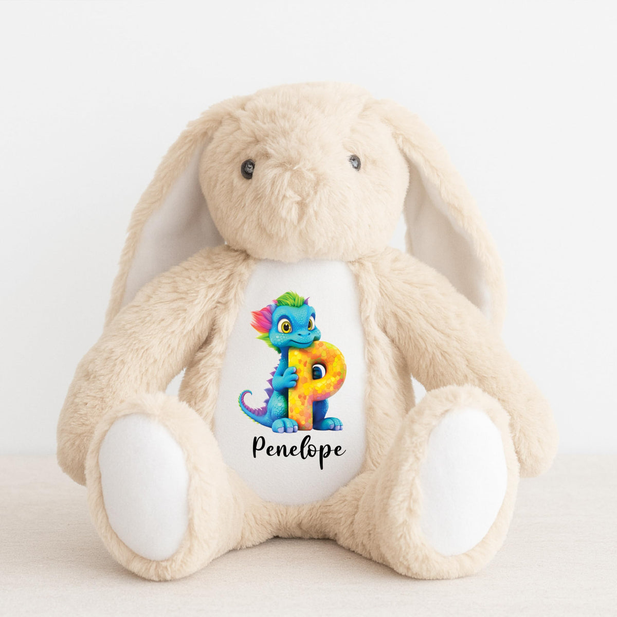 Crafted Memories - Personalised Teddy | Velveteen Bunny Soft Toy | Customisable Name for Newborns | Keepsake for Boys & Girls | Baby Shower Item | Pink Initial | Grey or White, 20-23cm