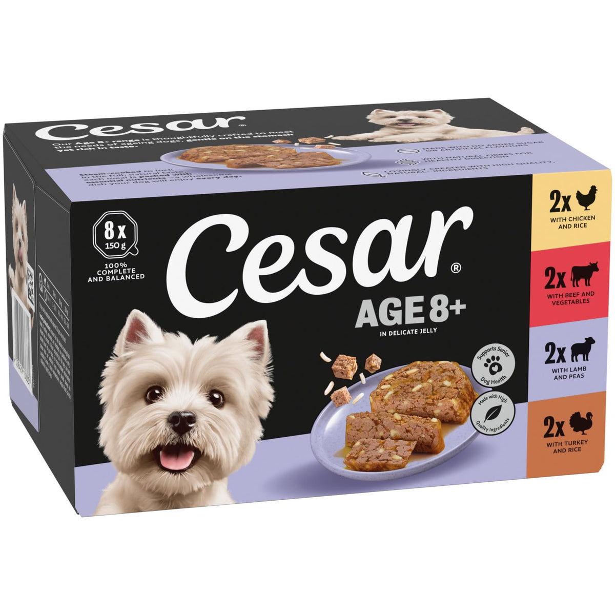 CESAR Pouch Selection in Jelly, Fresh Adult Wet Dog Food Pouches in Delicious Jelly with Succulent Meats and Vegetables, 48 x 100 g