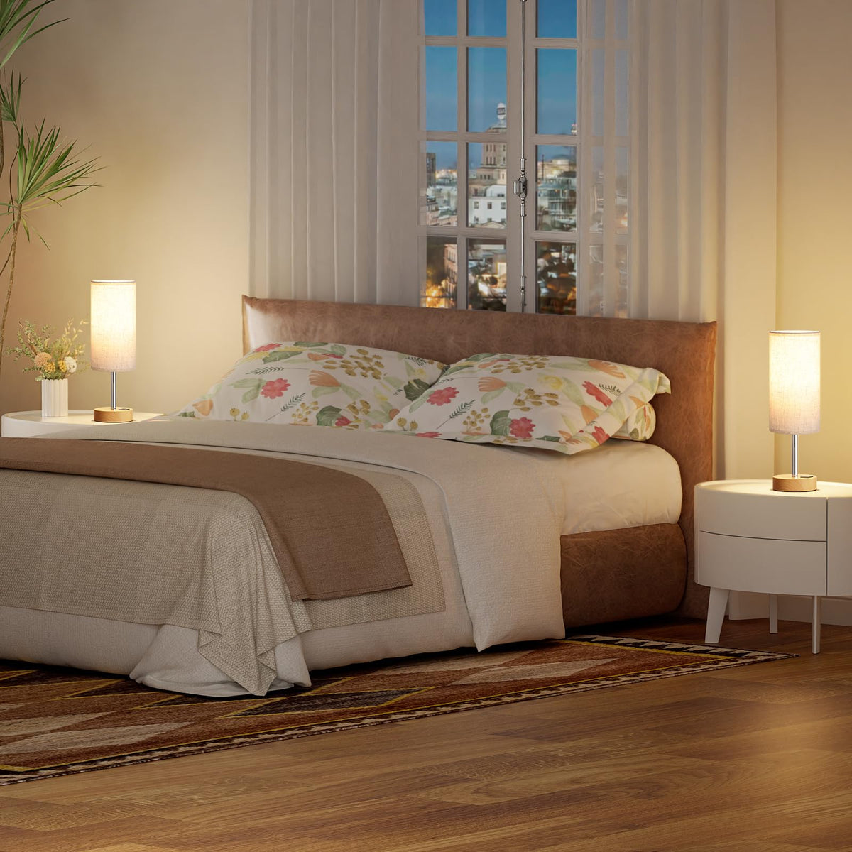 Aooshine Grey Table Lamp, 3-Way Dimmable, USB A + C Charging