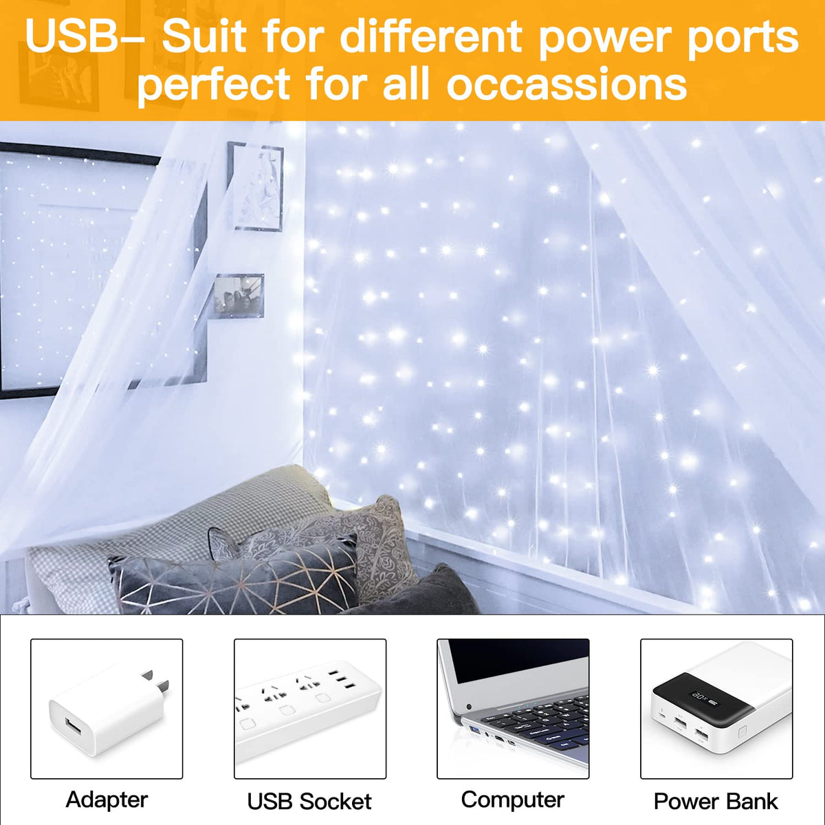 Ollny Curtain Fairy Lights, 200 LEDs 2mx2m Window String Lights Multicolour