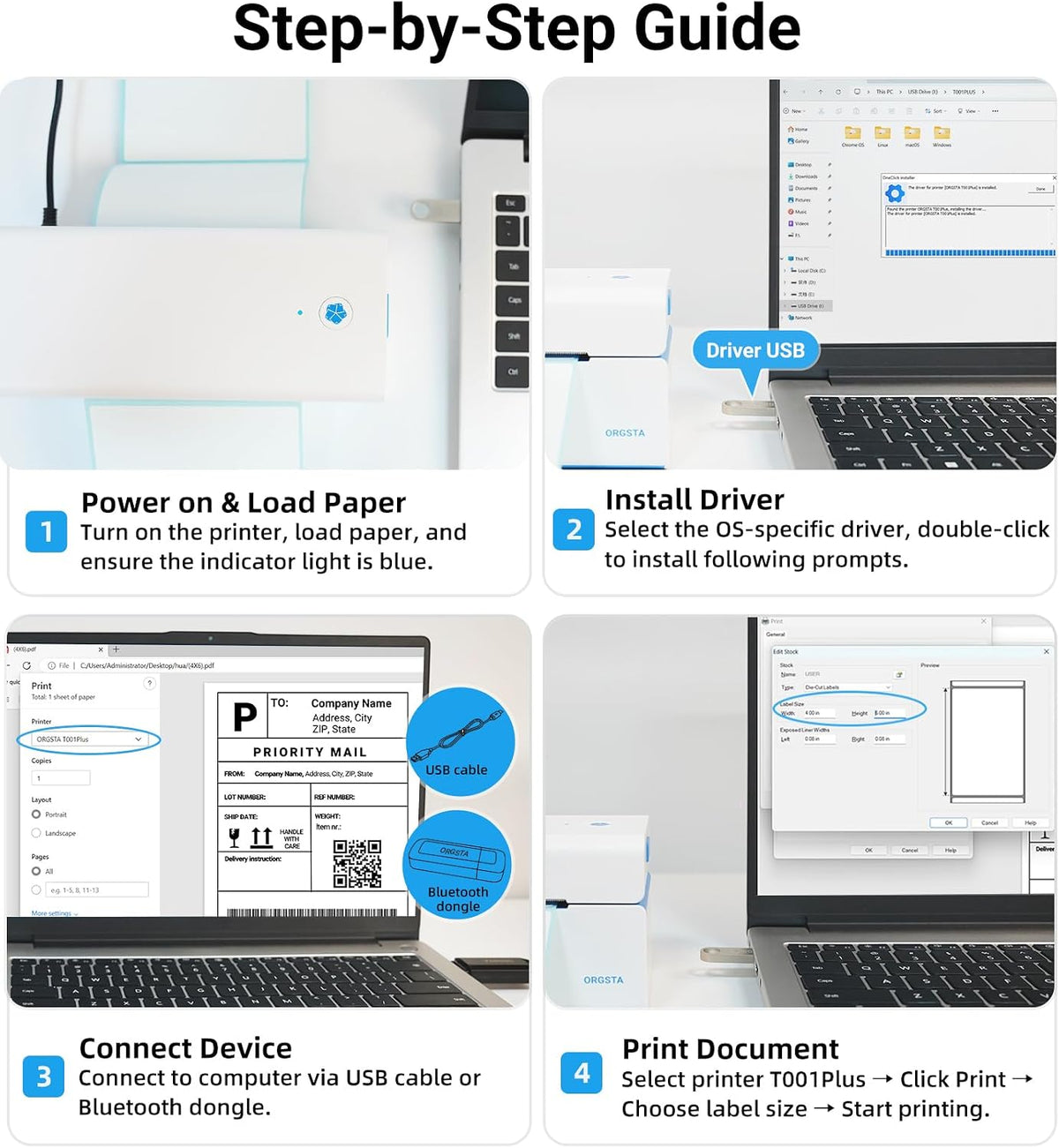 ORGSTA T001 Shipping 4x6 Thermal Label Printer Machine DHL Sticker Maker