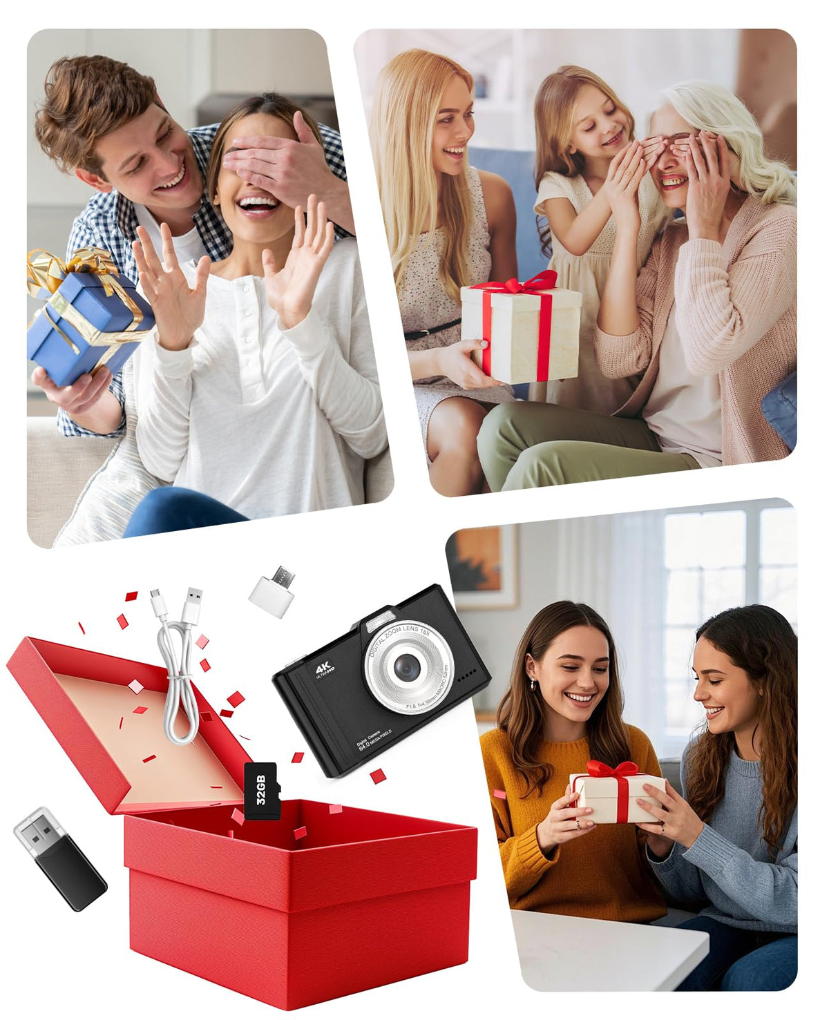 Digital Camera 4K 64MP Portable Vlogging Camera with 32GB SD Card