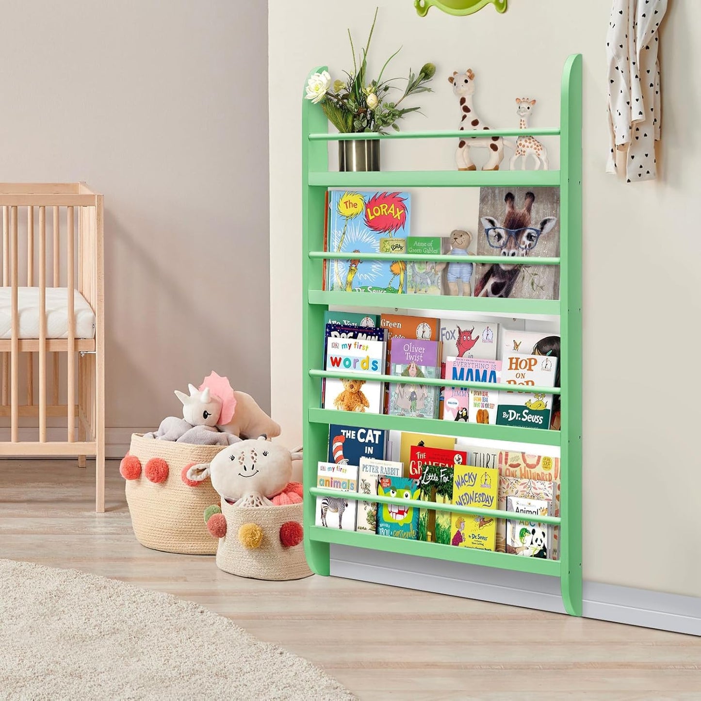 Kids Bookcase Modern Childrens Bookcase 4-Tier Book Shelf Display Rack Book Shelf Kids Room 10 CM Depth Suitable for Children's Children's Room School 116.5x60x 10CM White