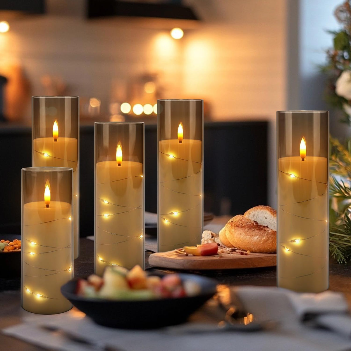 LIVEN Flickering Flameless Candles Battery Operated with Remote,Led Pillar Candles with Realistic Moving Wick Candles for Halloween,Christmas,Home Decor Pack of 12 (D2.2 xH 5" 6" 7")(White)