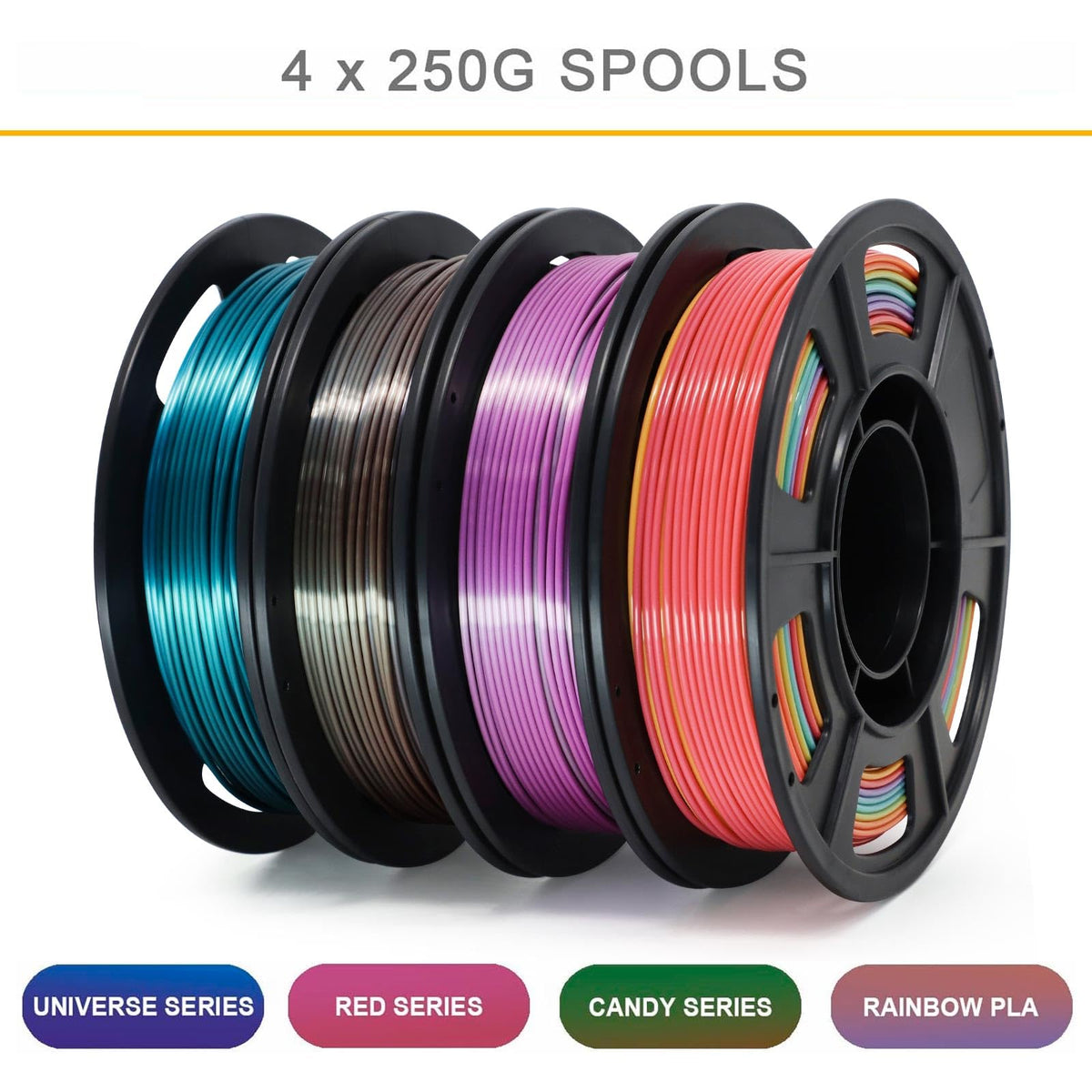 Reprapper 4X 250g Color Pack – Dual Color PLA Filament 1.75mm for 3D Printer & 3D Pen, Multicolour Filament, 4 x 250g Matte Red/Blue, Matte Purple/Green, Silk Red/Blue, and Silk Purple/Green