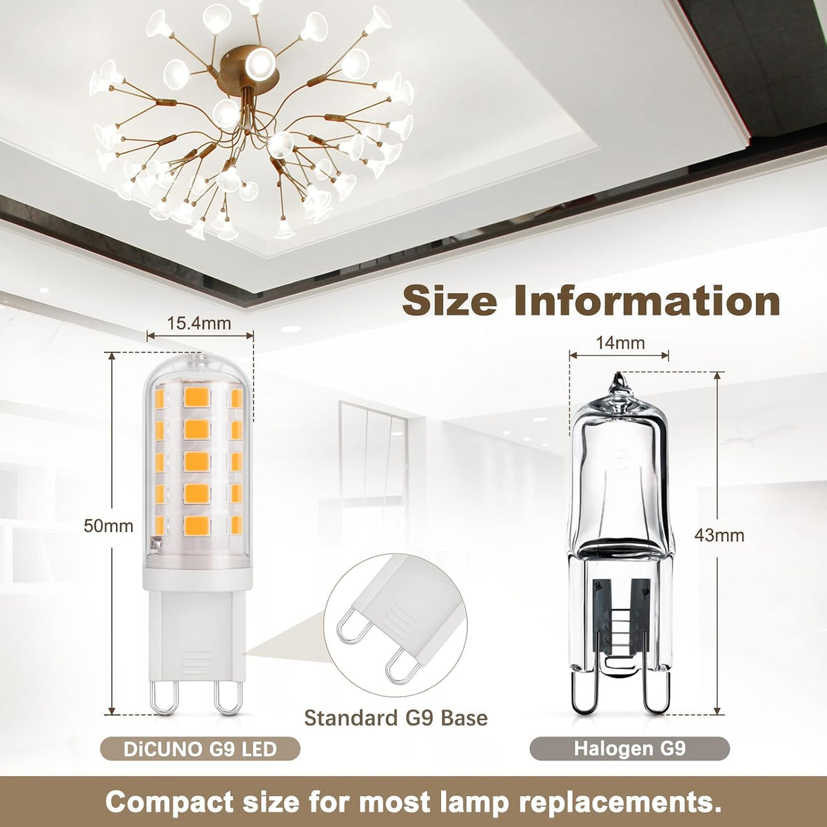 DiCUNO G9 LED Bulb Warm White 2700K, 3W=30W, 410LM, 6 Pcs