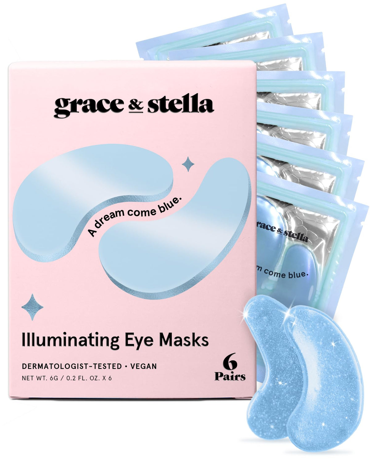 grace & stella Award Winning Under Eye Patches for Dark Circles - Illuminating Under Eye Masks for Puffy Eyes - Undereye Gel Patches with Niacinamide - Vegan - Gifts for Sisters (6 Pairs, Blue)