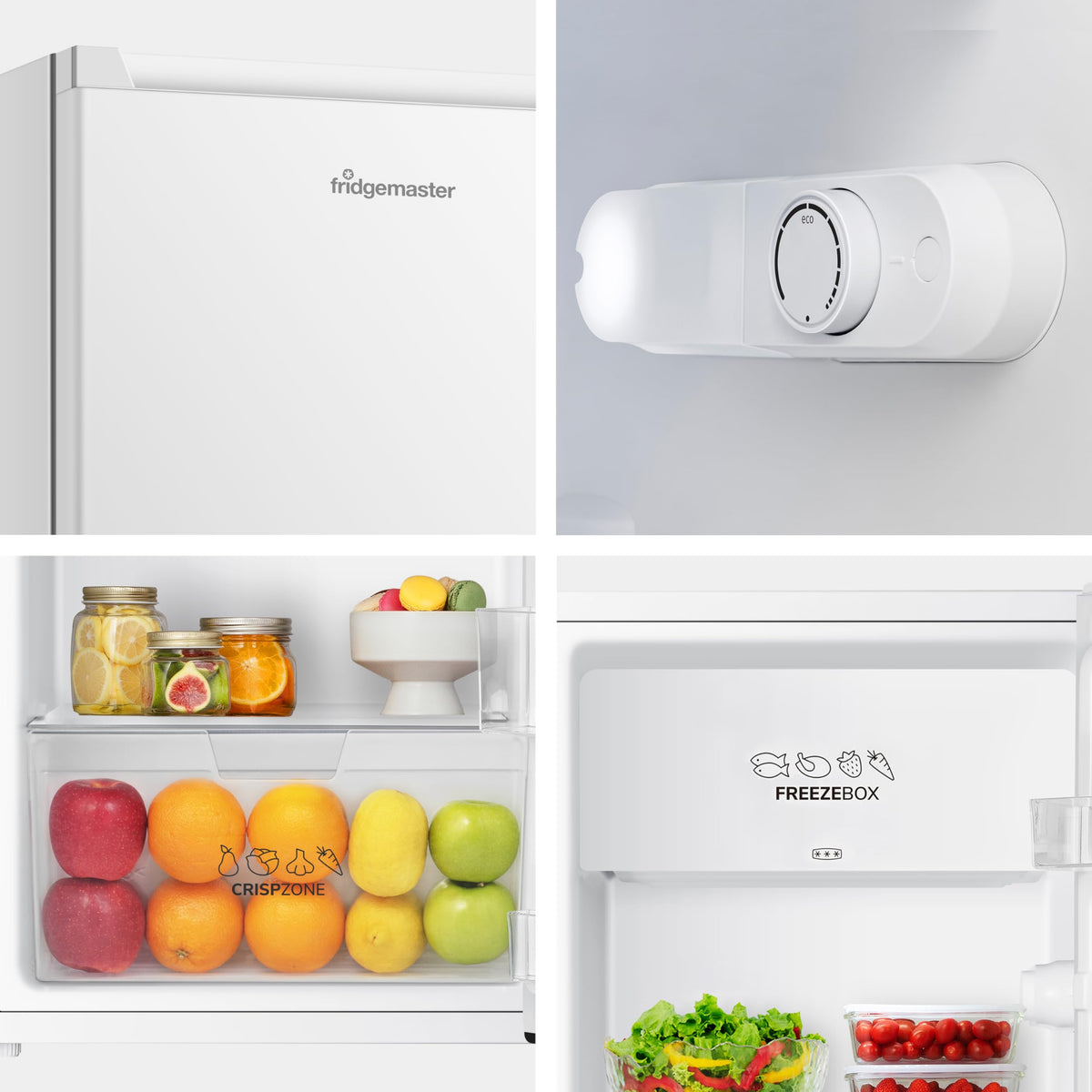 Fridgemaster 45L Table Top Mini Fridge MUR4545, 45cm Compact Refrigerator with Adjustable Thermostat, Reversible Door, 39dB Low Noise, White, Energy Class E