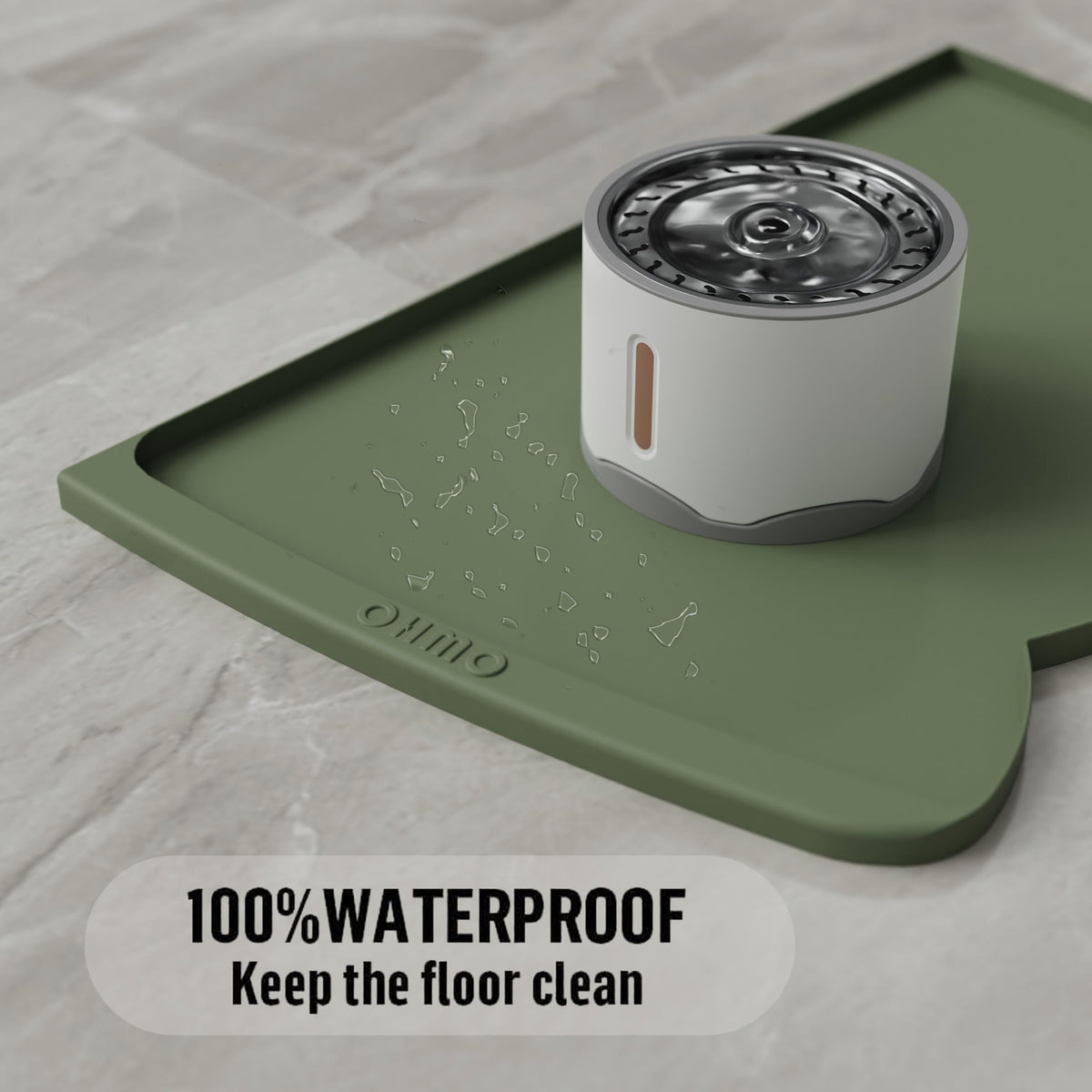 OHMO Silicone Cat Food Mat for Food&Water Bowls, 46x25cm, Camo Green