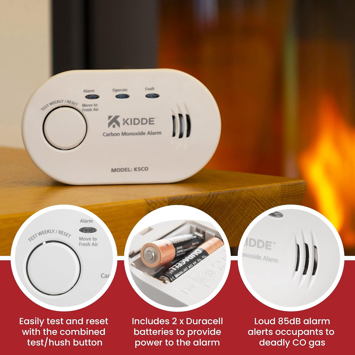 Kidde 5CO Carbon Monoxide Alarm and Detector with AA Batteries - 10 Year Sensor Life CO Alarm for Home