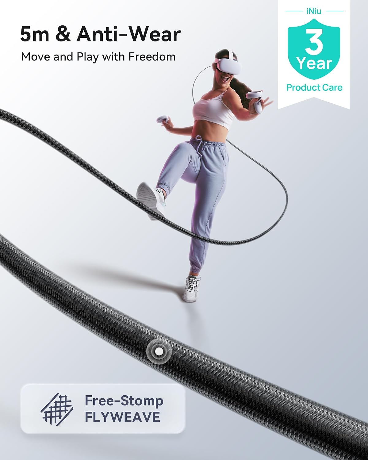 INIU 5m VR Link Cable with Separate Charging Port, USB 3.0 to USB C Cable