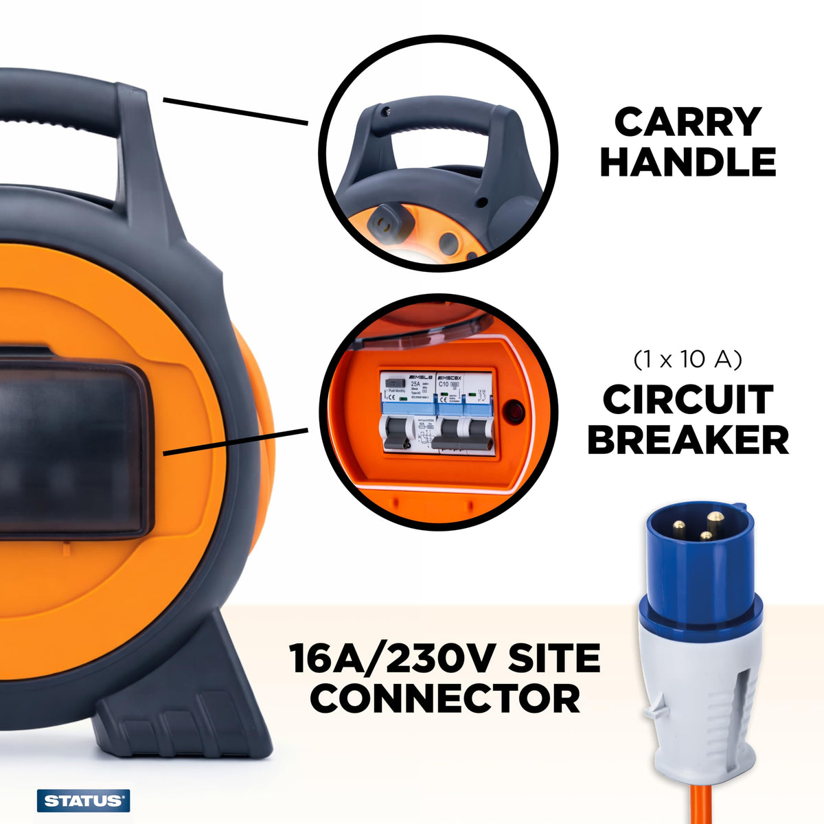 IONOS 2 Socket Cable Reel, 10m Outdoor Garden Extension Lead, DIY