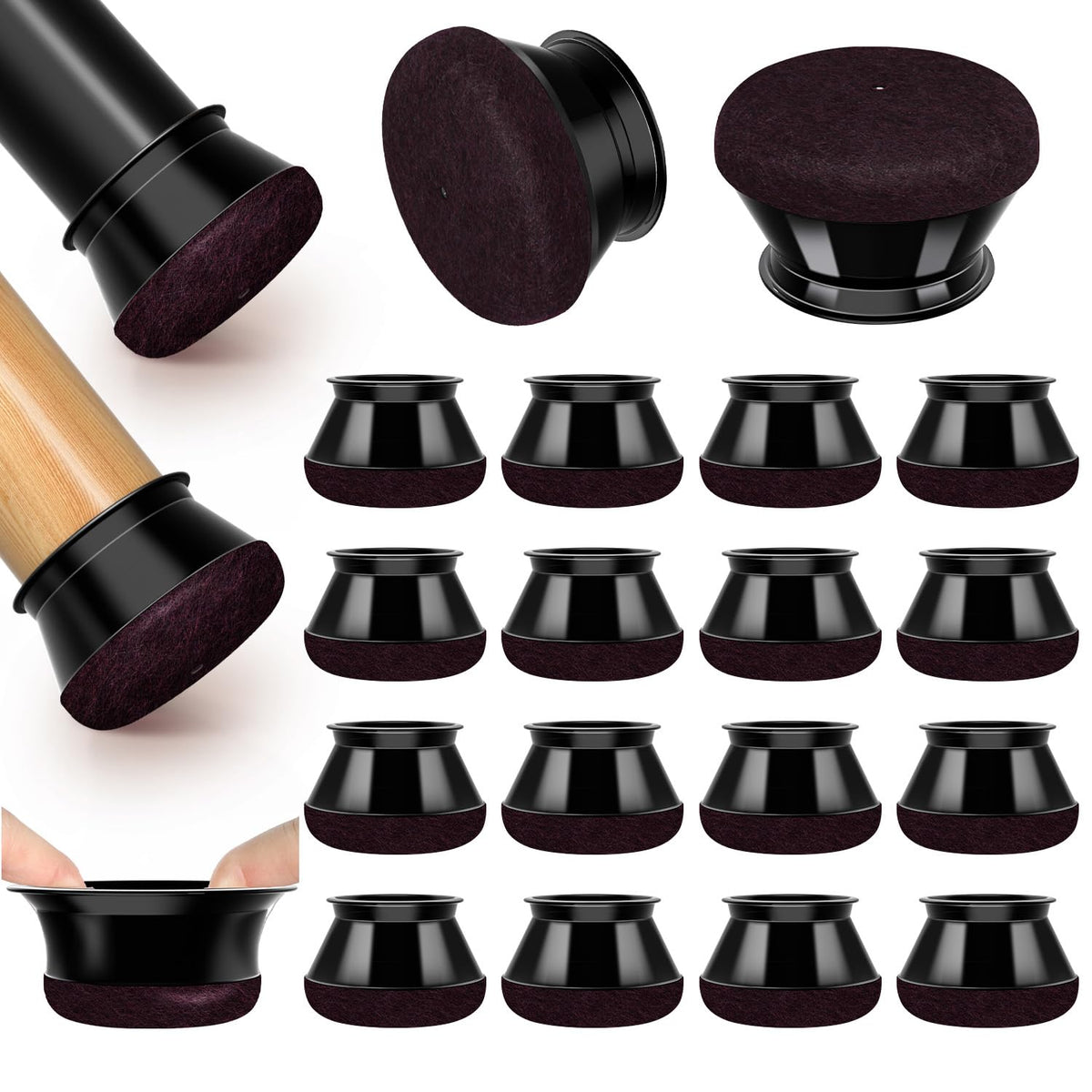 Chair Leg Floor Protectors, 16 Pcs, Medium Round Black
