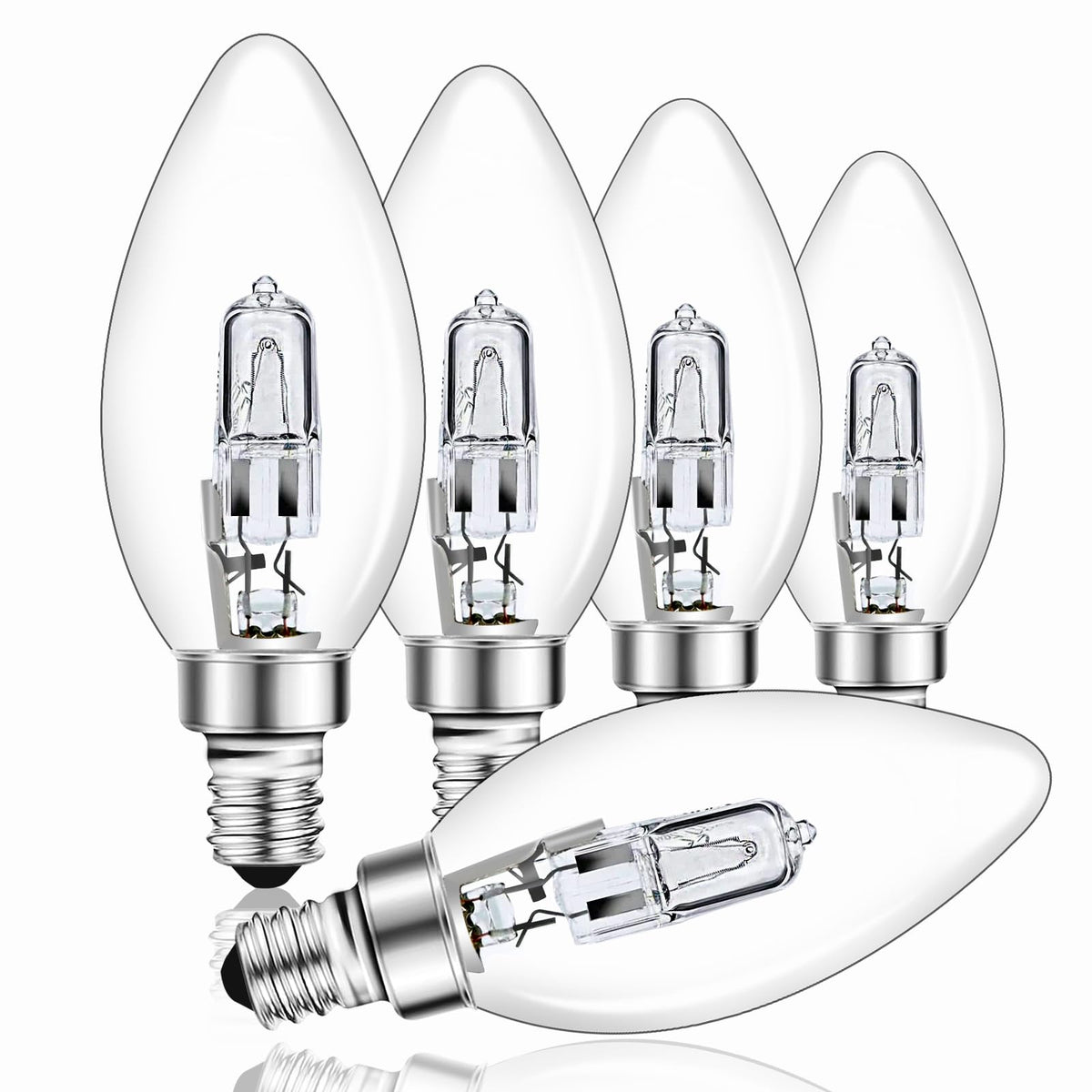 Caldarax E14 Candle Light Bulbs Dimmable, 650LM Warm White 2700K, 230V Clear Glass SES Small Edison Screw Decorative Lamps E14 for Chandelier, Wall Lights, Table Lamps, Pack of 5