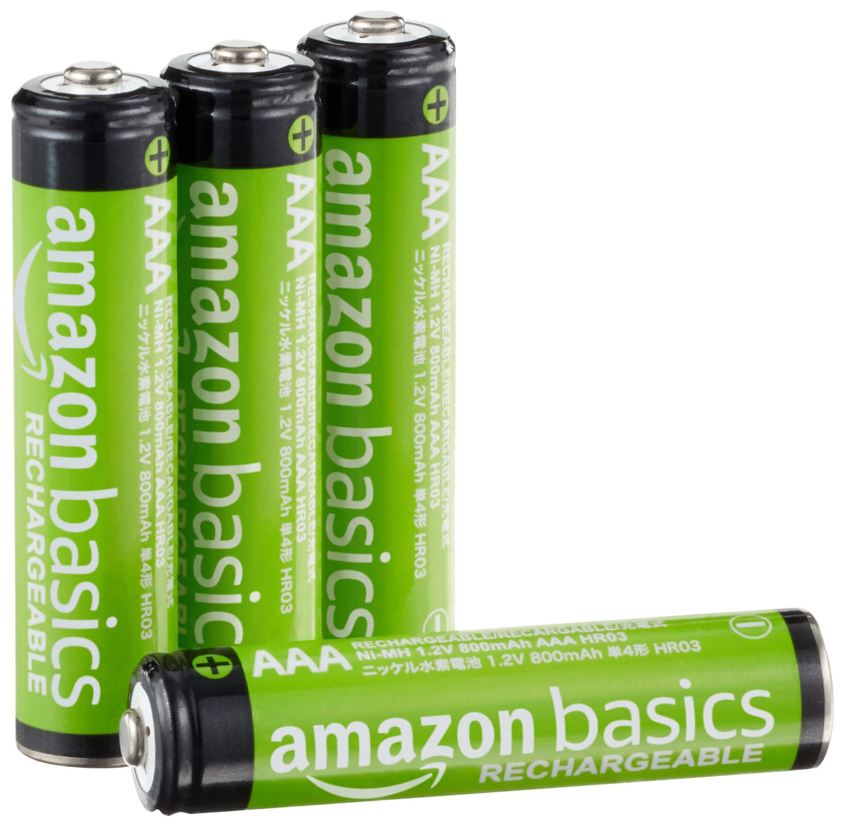 Amazon Basics 12-Pack Rechargeable AAA NiMH Performance Batteries, 800 mAh, 1.2V, Recharge up to 1000x Times, Pre-Charged