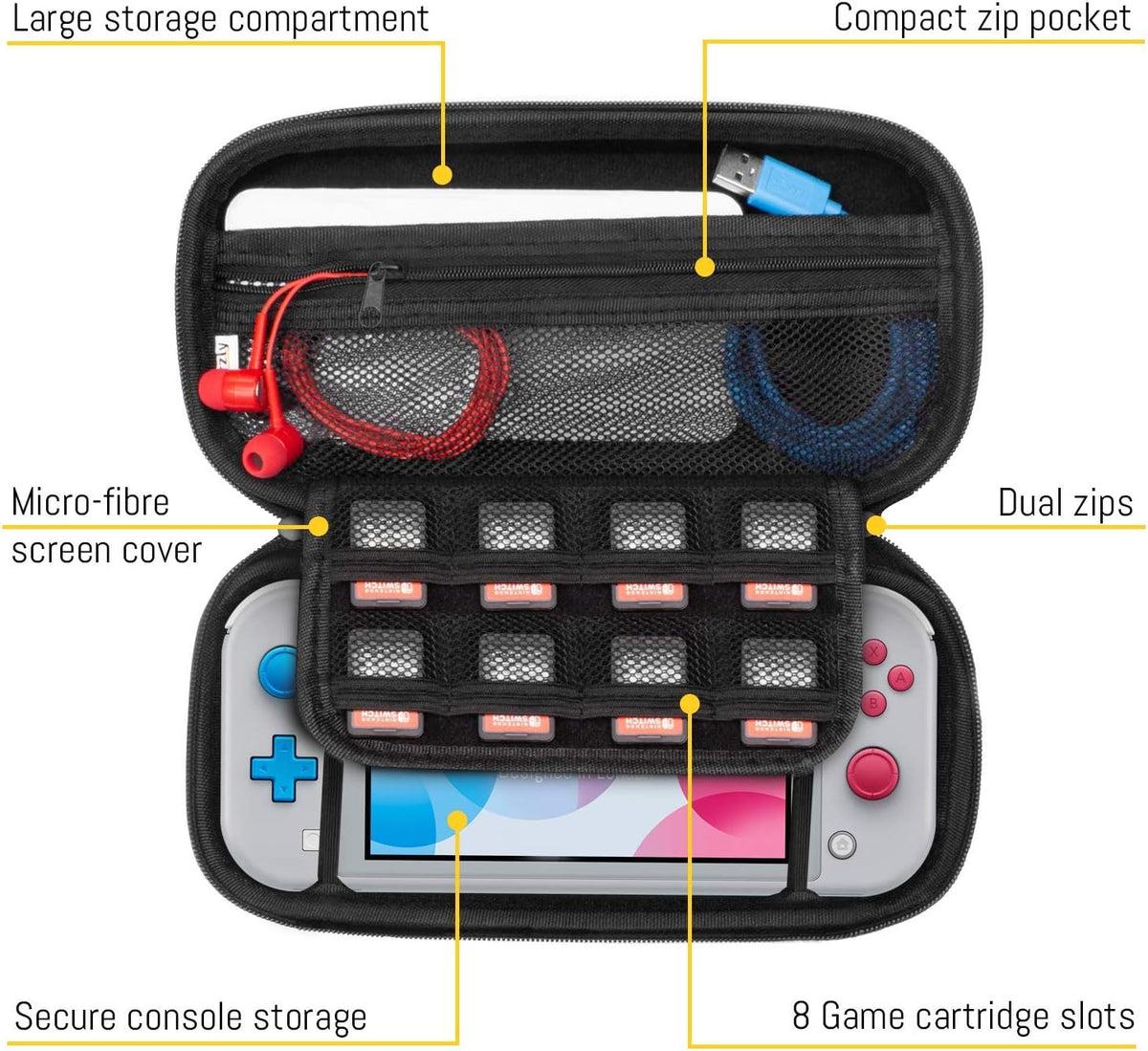 Orzly Carry Case for Nintendo Switch Lite Protective Hard Shell Portable Travel Carry Case with Storage for Accessories & Game Cartridges (Red & White)