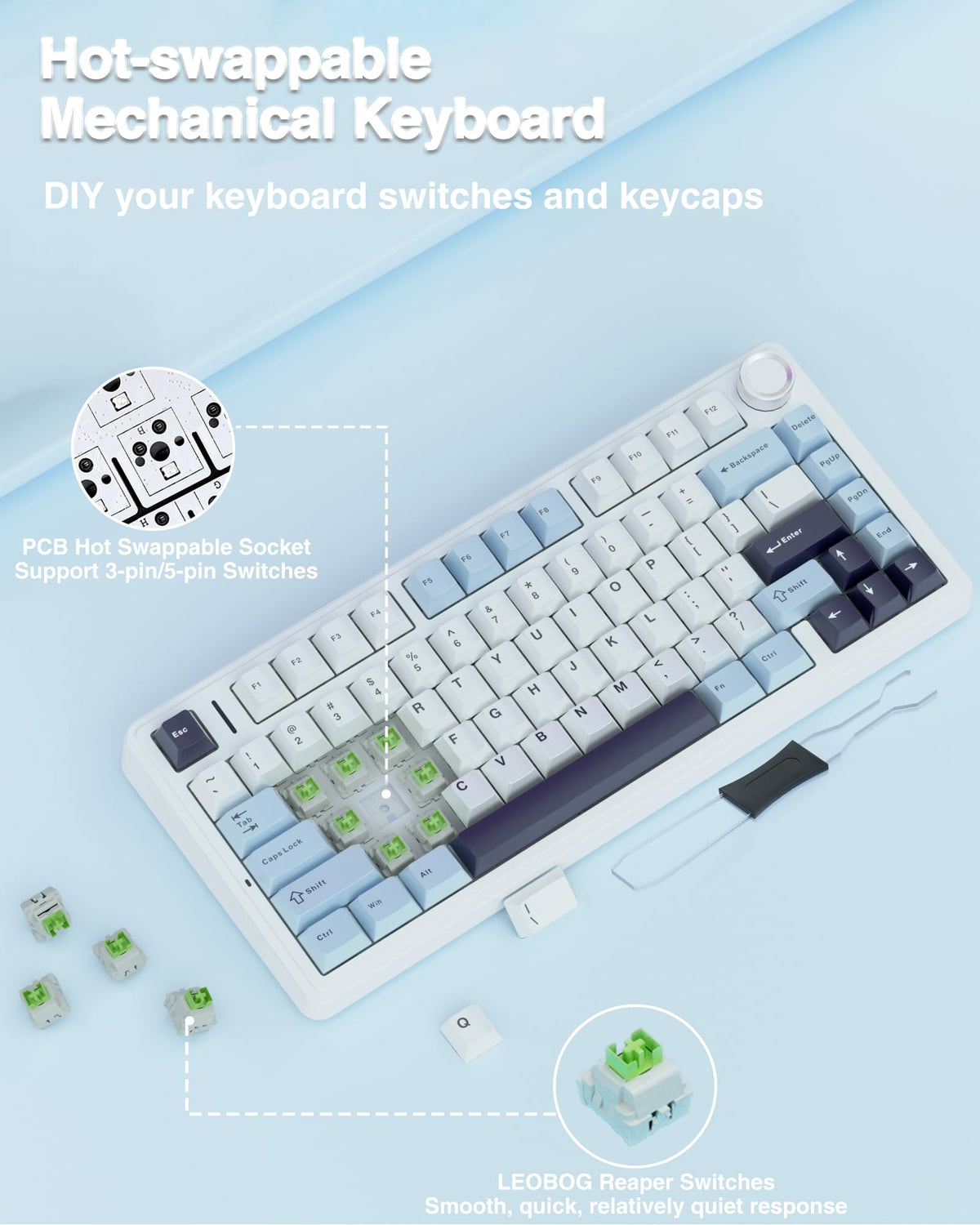 AULA F75 75% Wireless Mechanical Keyboard,2.4Ghz/Type-C/BT5.0 Gaming Keyboards,Advanced Structure,RGB Backlight,Hot Swappable Custom Keyboard for PC/Mac (Cool Black)