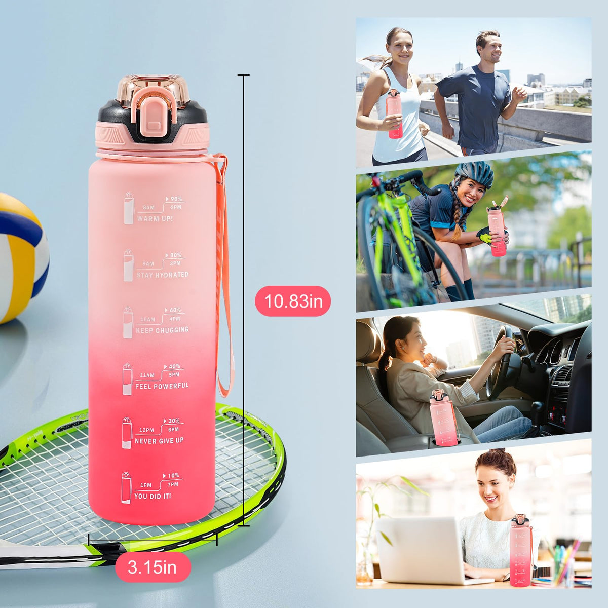 SEASEVEN Flat Water Bottle 750ML for Gym,School Office(Flat Pink)