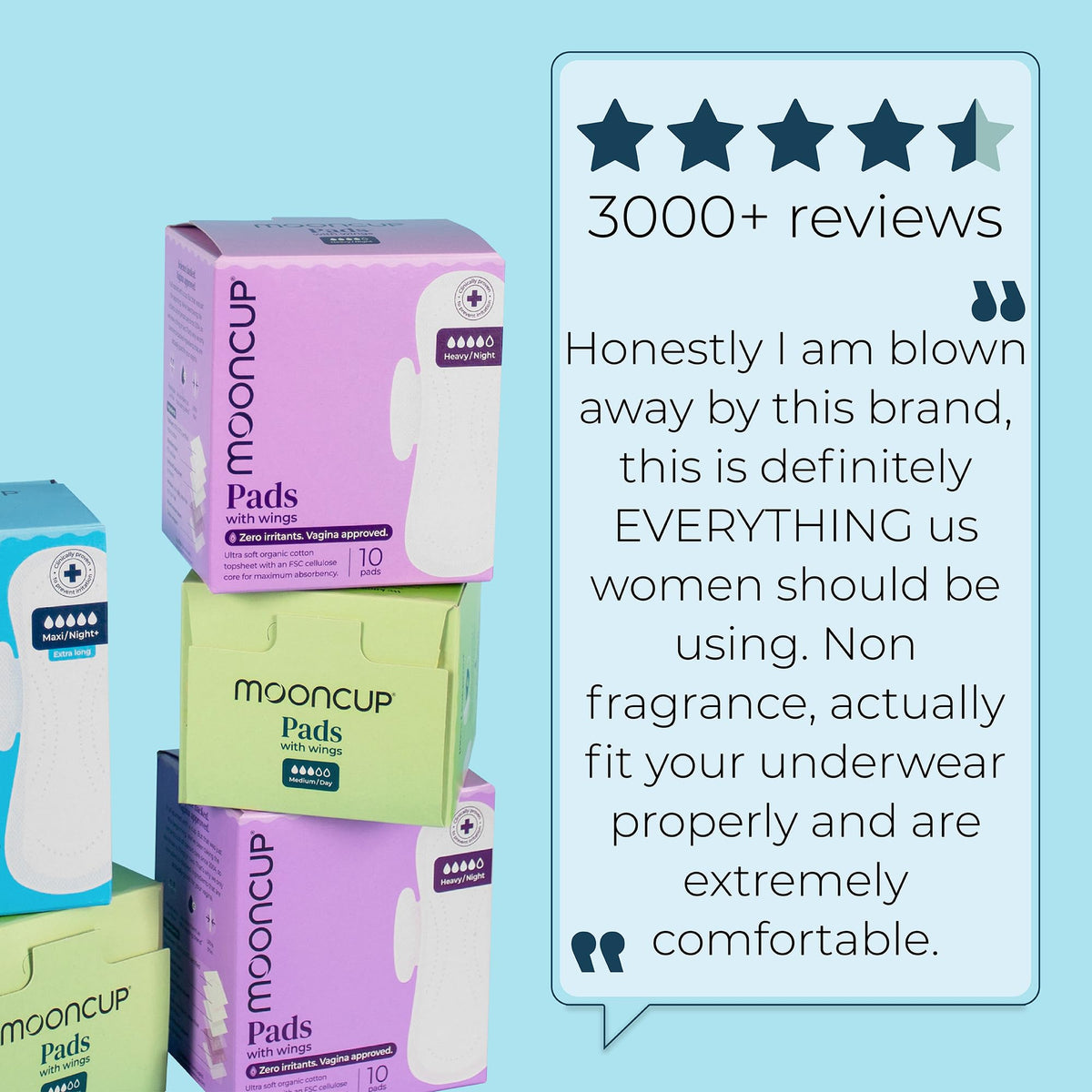 Mooncup Pads with Wings - Biodegradable Pads Made with Organic Cotton for Irritation-Free Period Care - Leakproof, Plastic-Free, Highly Absorbent Protection for Sensitive Skin - (20) Heavy/Night