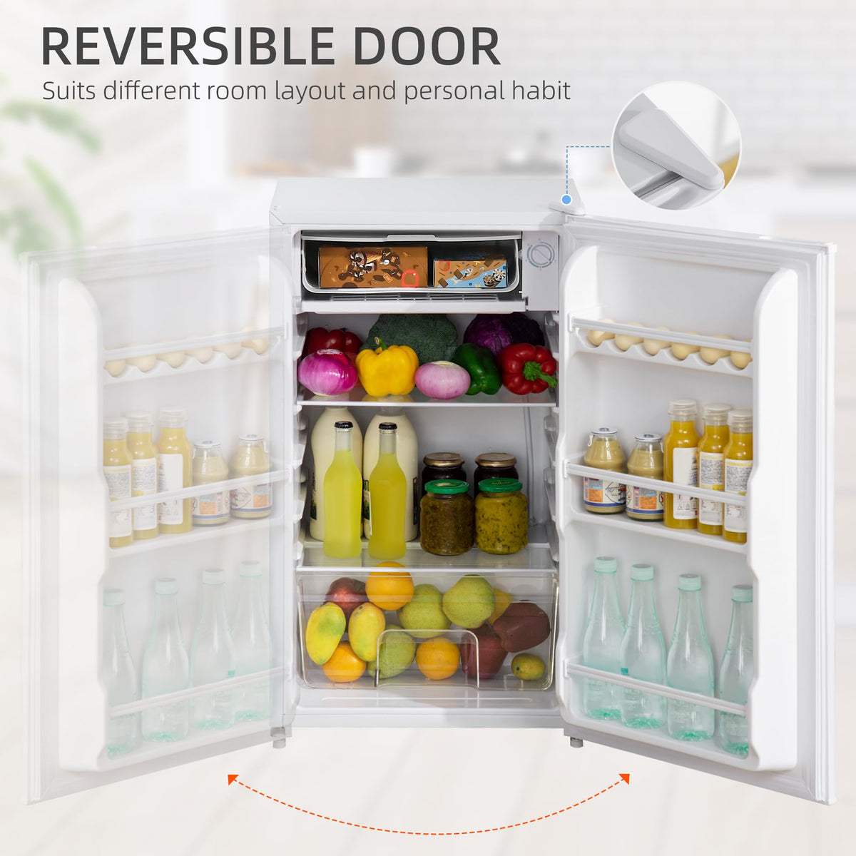 HOMCOM Under Counter Fridge 91L Small Fridge with Chiller Box Silver Tone