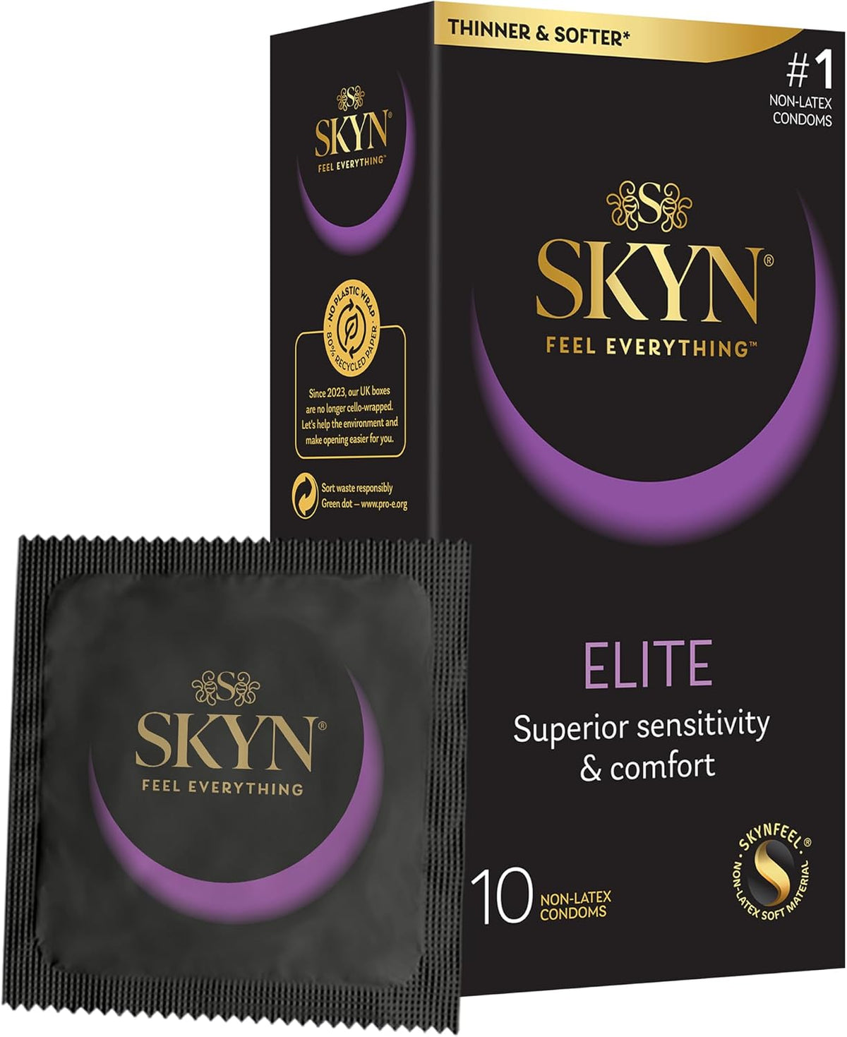 SKYN Elite (Pack of 10) Regular Size, Ultra-Thin Latex Free Condoms for Men