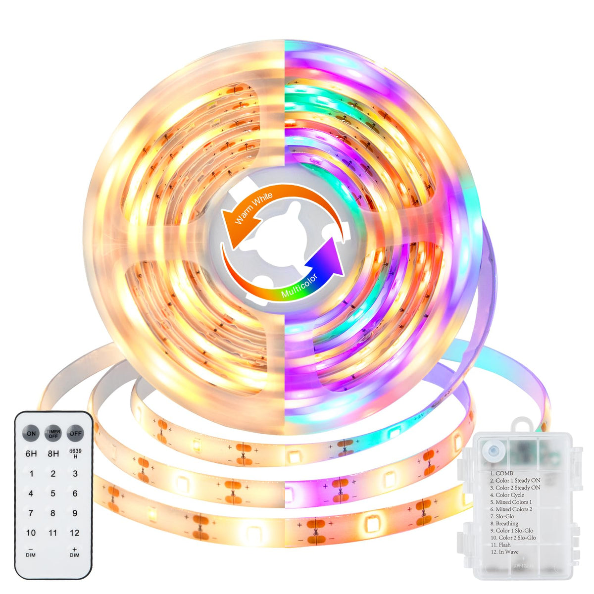 CCILAND 3M 90 LED Battery Strip Lights with Remote 8 Modes Timer