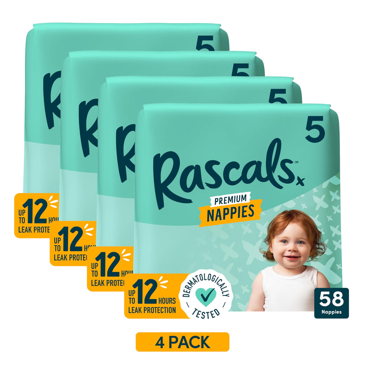 Rascals Premium Nappies Size 3, 296 Count, Feather-Soft
