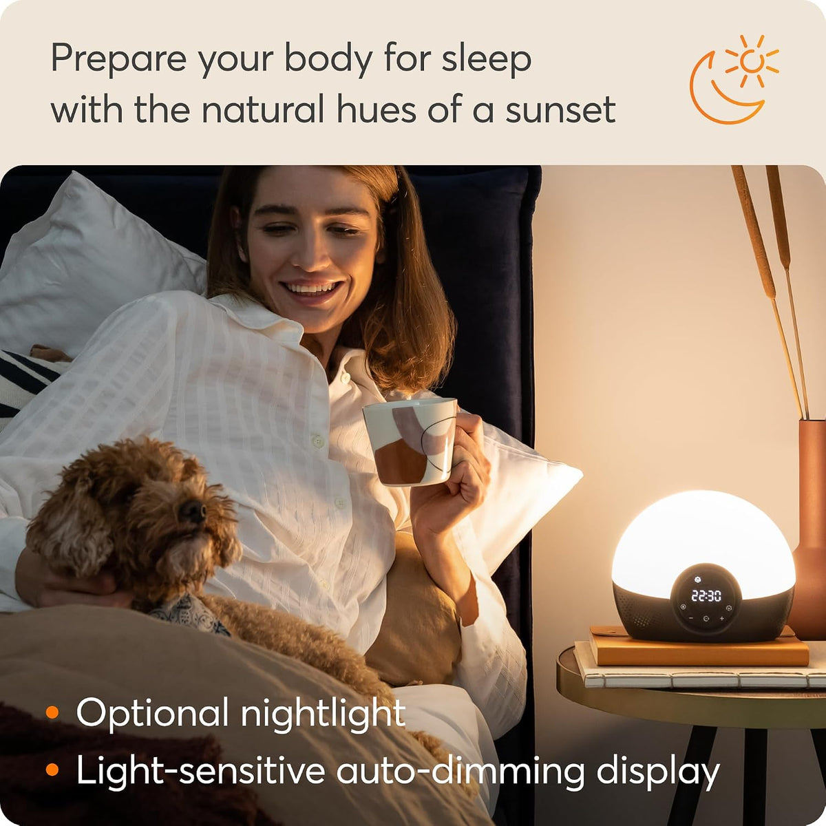 Lumie Bodyclock Glow 150 - Wake-up Light Alarm Clock with 10 Sounds and Sleep Sunset, White