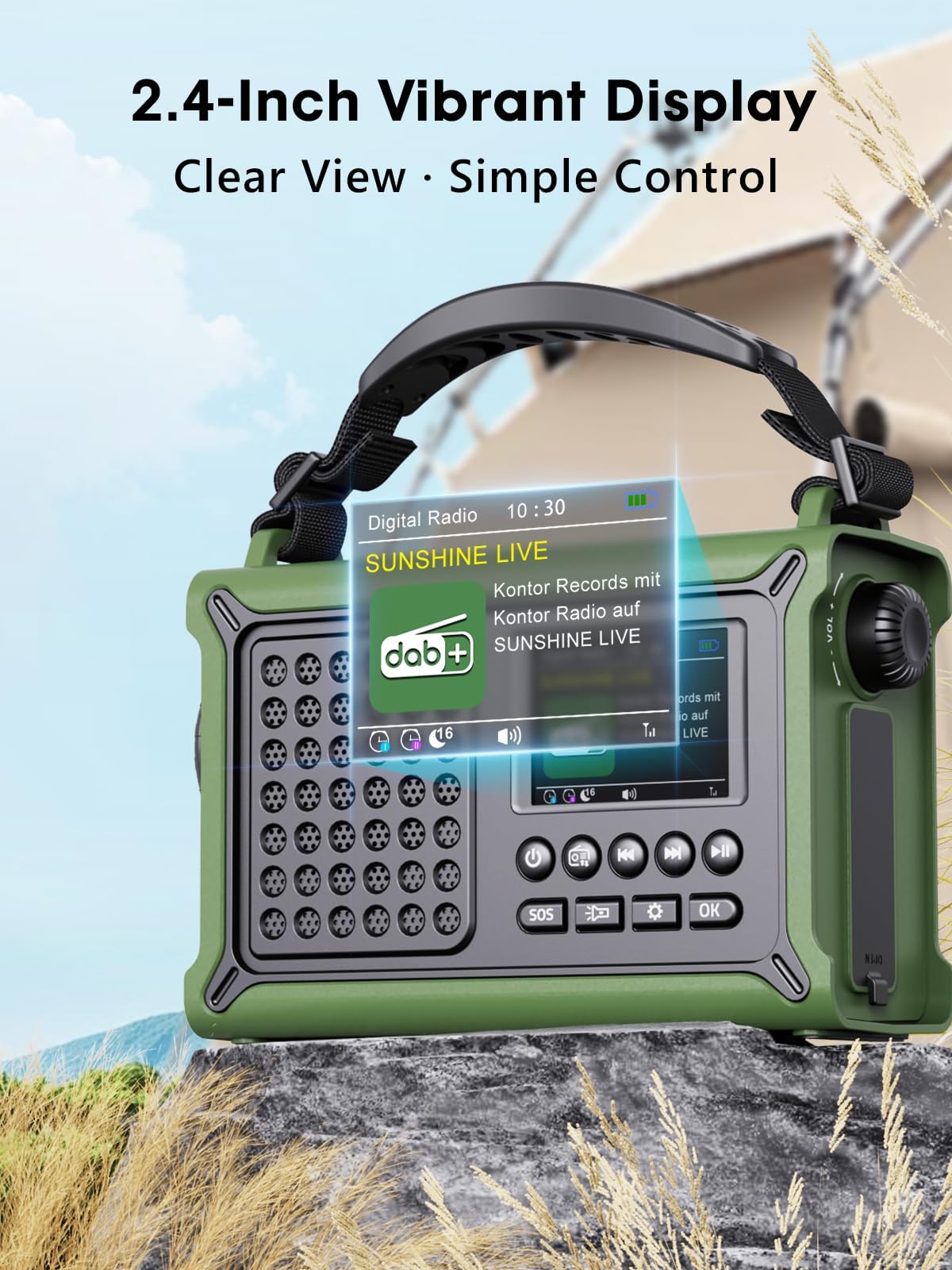 ROCAM DAB Wind Up Radio Solar Battery Torch 12000mAh Rechargeable Battery