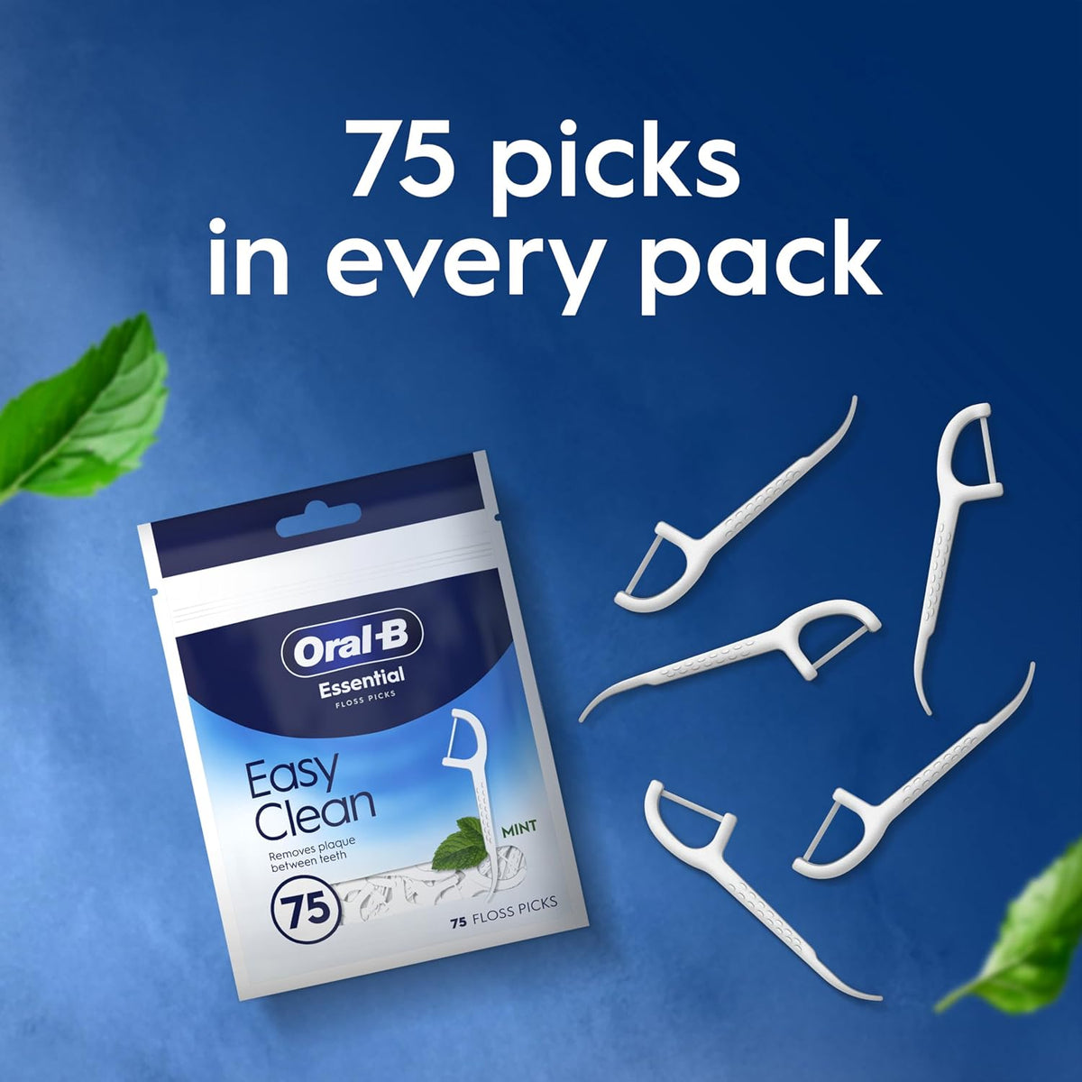 Oral-B Simply Clean Floss Picks - Remove Plaque - Interdental Flossing Sticks for Tight Spaces - Mint Flavour - 75 Sticks per Pack