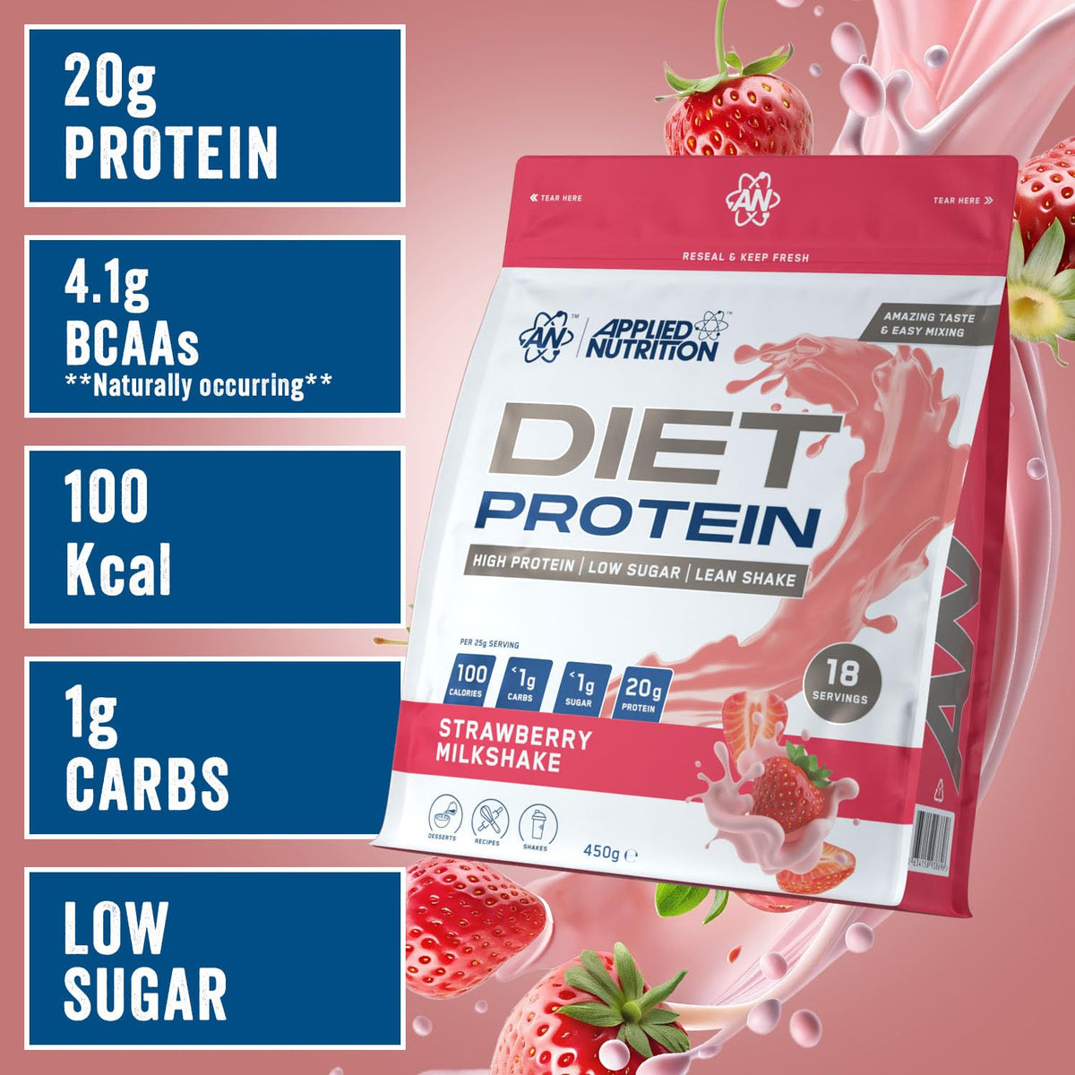 Applied Nutrition Diet Whey - High Protein Powder Supplement, Low Carb & Sugar, for Weight Management with CLA, L Carnitine, Green Tea (450g - 18 Servings) (Vanilla)
