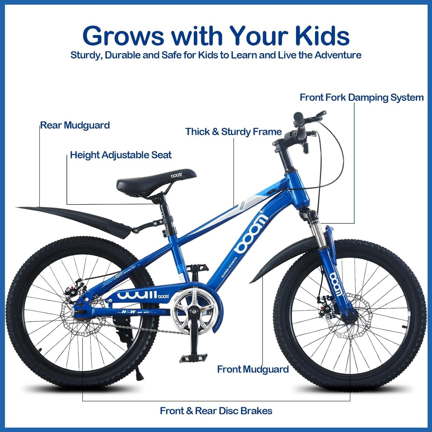 LSBIKE Kids Mountain Bike with Front Suspension & Disc Brakes — 18"/20"/22" | Ages 5-13