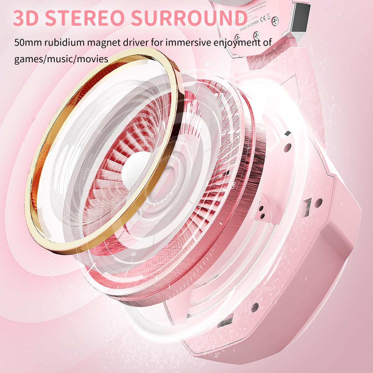 Ozeino Gaming Headset with Microphone for PS5/PS4/Xbox One/PC/Switch, Gaming Headphones with 3D Surround Sound & Noise Cancellation Pink