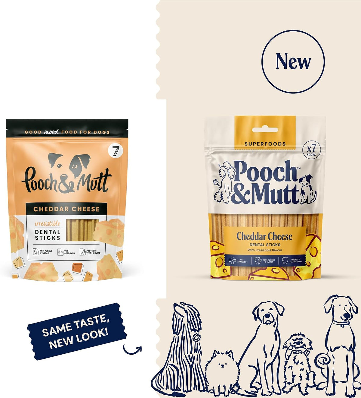 Pooch & Mutt - Cheddar Cheese Dog Dental Sticks (Regular Sticks), Dog Dental Chew, for Teeth and Gums Cleaning, 1 pack of 7 sticks (packaging may vary)