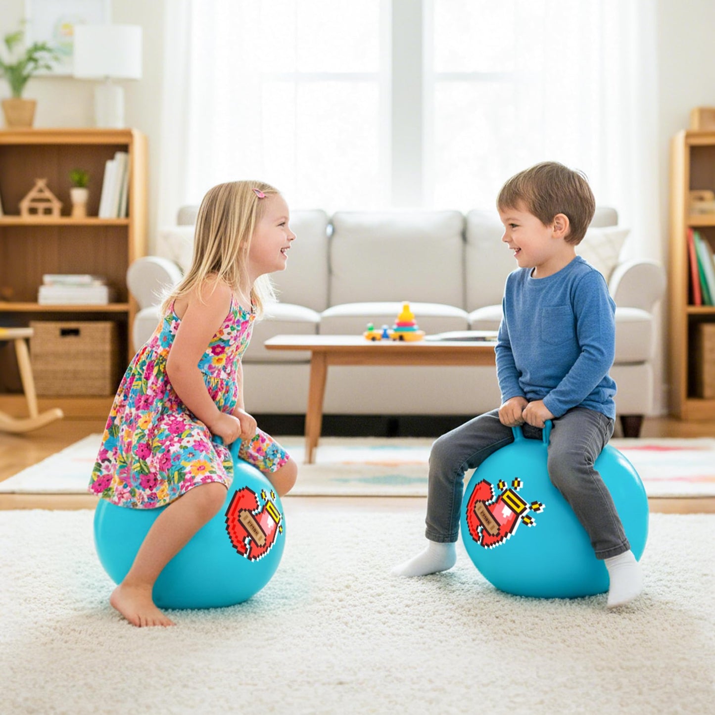 Vastoy 20 Inch Space Hopper Ball for Kids 6-9 Years - Anti-Slip Space Hopper with Hand Pump, Bouncy Inflatable Ride On Toy for Indoor Outdoor Fun, for Children (Blue Eyes)