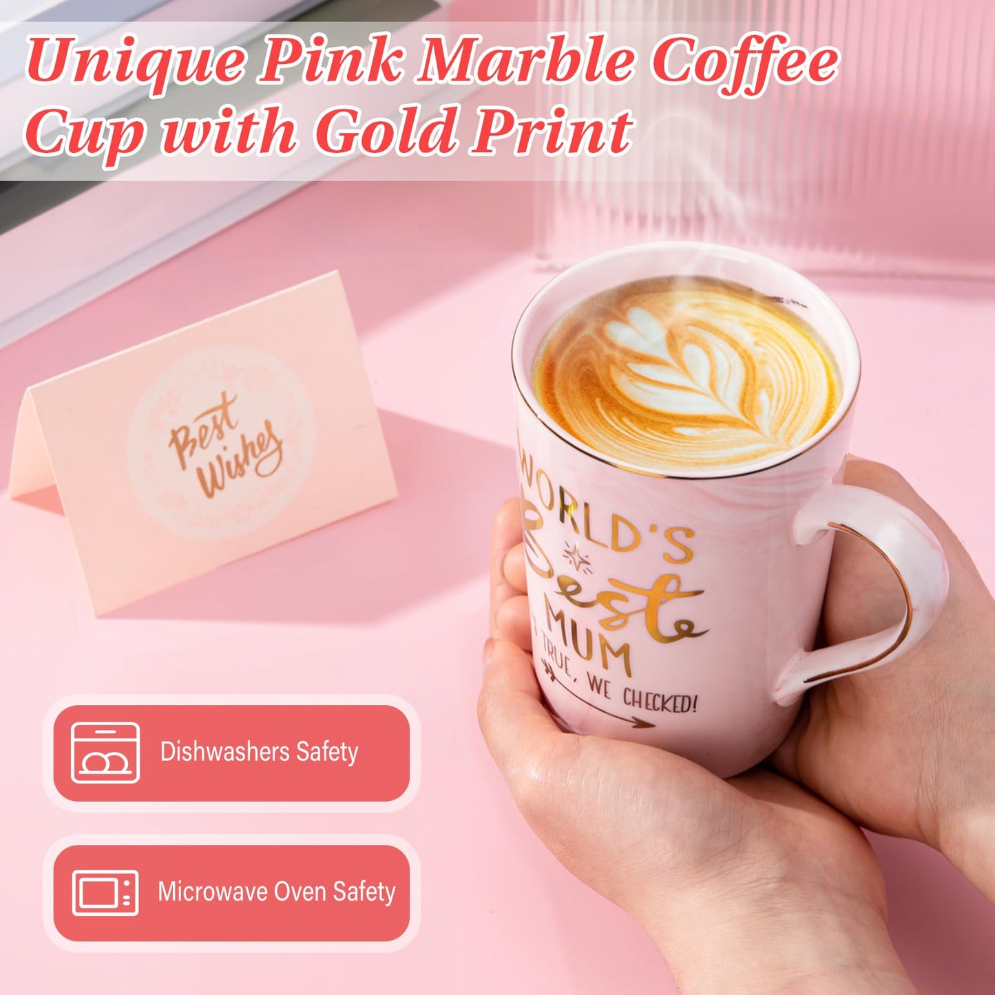 Unique Teacher Appreciation Gifts for Women - Best Teacher Gifts for Teachers, 14oz Pink Marble Ceramic Coffee Mug Printed with Gold, Retirement Birthday Graduation Ideas, End of The Year, Gift Boxed