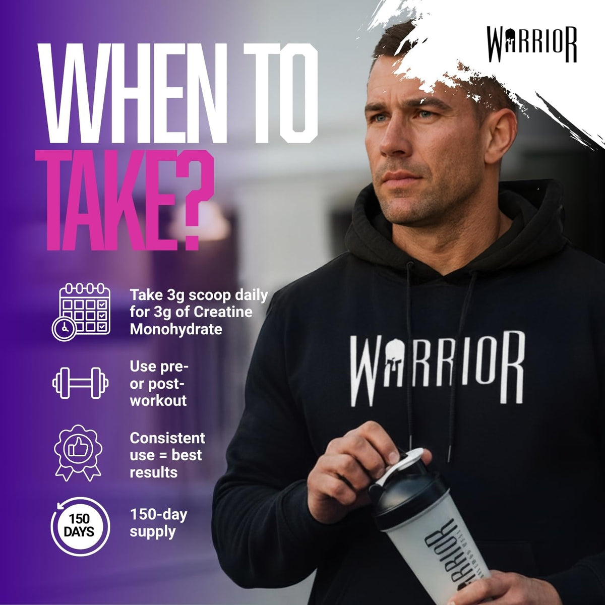 Warrior Creatine Monohydrate Powder 500g Pure Micronised (166 Servings)