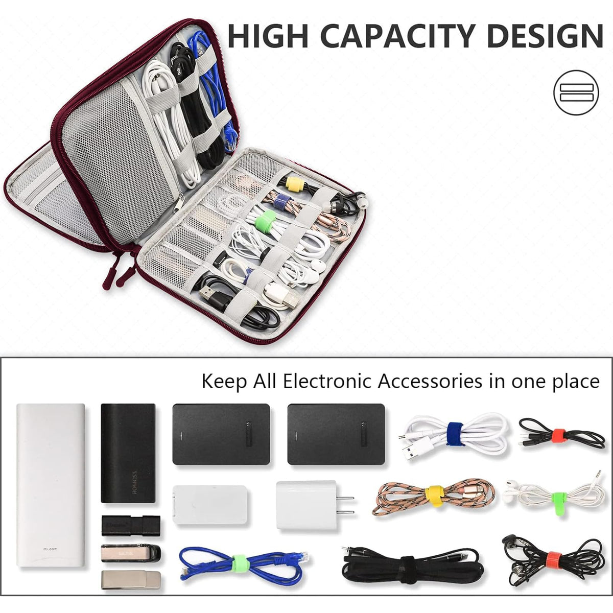 Teskyer Travel Cable Organiser Bag, Travel Essential, Dark Green